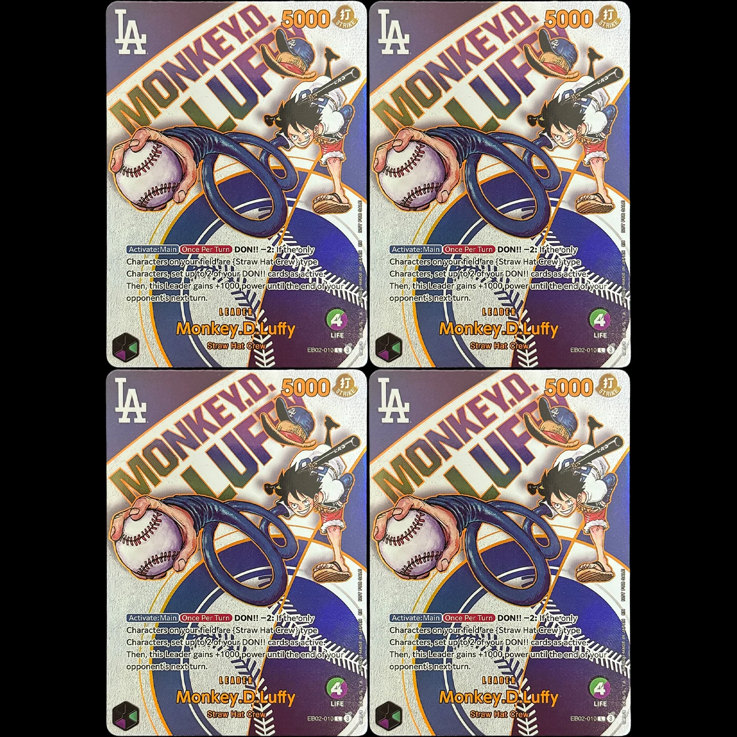 One Piece English Monkey.D.Luffy L Collection card ONE PIECE Card Game x Los Angeles Dodgers Final EB02-010 Foil Card Diy Proxy