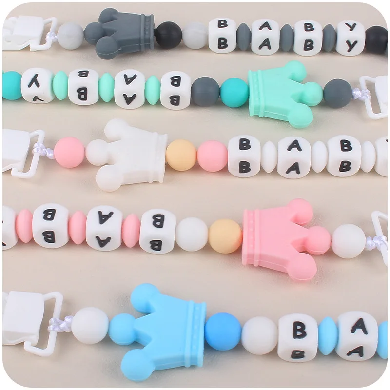 Personalized Name Baby Pacifier Clips Kawaii Silicone Bows Dummy Nipples Holder Chain DIY Newborn Accessories Teething Toys Gift