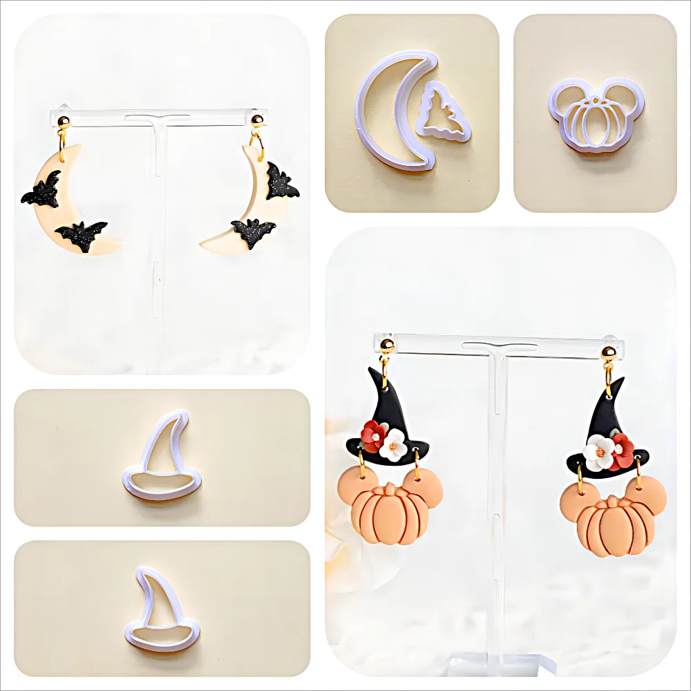 New Autumn Earrings Polymer Clay Shaped Halloween Pumpkin Bear Witch Hat Soft Clay Knife DIY Earrings Jewelry Pendant Clay Tool