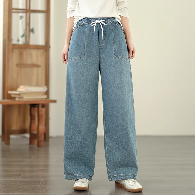春の新作 スリムフィット ストレートレッグ デニムジーンズ カジュアル ルーズ スリミング トラウザーズ ビッグキツ付き ライトカラージーンズ