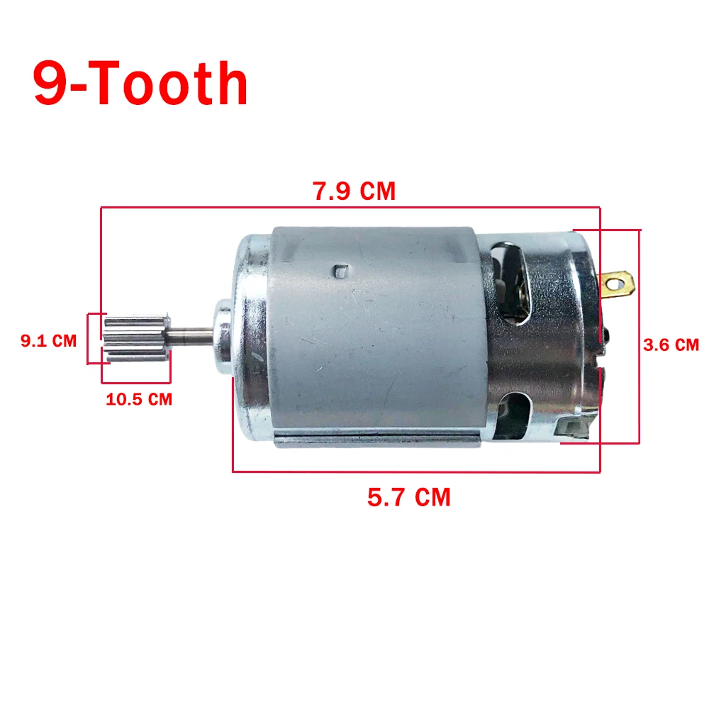 Motor de accionamiento de servomotor de coche de juguete eléctrico para niños, 6V, 12V, 24V, RS550, RS570, 9 dientes, Motor de CC de 9 engranajes