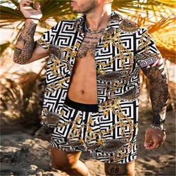 2025 Summer Explosive Men's Beach Printed Shirt Set Fashion Trend Loose Casual Short-sleeved Shorts Men's Two-piece Set