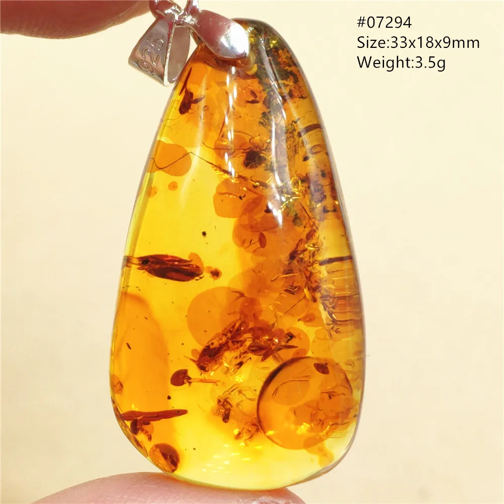 Natural Yellow Piebald Amber Pendant Red Amber Water Drop Gemstone Pendant Necklace Jewelry AAAAA