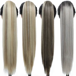 Coleta de pelo sintético para mujer, extensiones largas y rectas con cordón, resistentes al calor