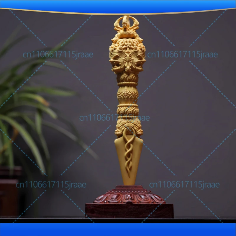 Buxus Wood Carved Vajrakilaya Phurba Large Tibetan Buddhist Ritual Home Office Decor Auspicious Charm