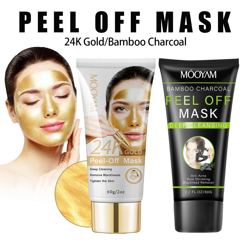 24K Gold Peel-Off Facial Mask Deep Cleansing Bamboo Charcoal Peel Off Black Mask Skincare Products