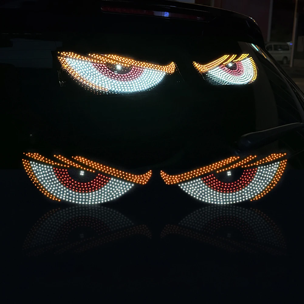 

2Pcs LED Car Dynamic Devil Eye Light Sticker USB Car Front Rear Windshield Glass Light Car Decoration Devil Eye Light for Truck