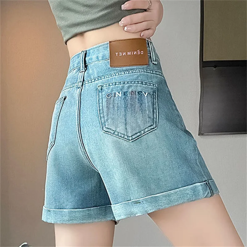 

Light blue Denim Shorts, for Women's Clothing, Summer Jeans Shorts,2024 New, Embroidered High Waist hot Pants,Spicy Girls Shorts