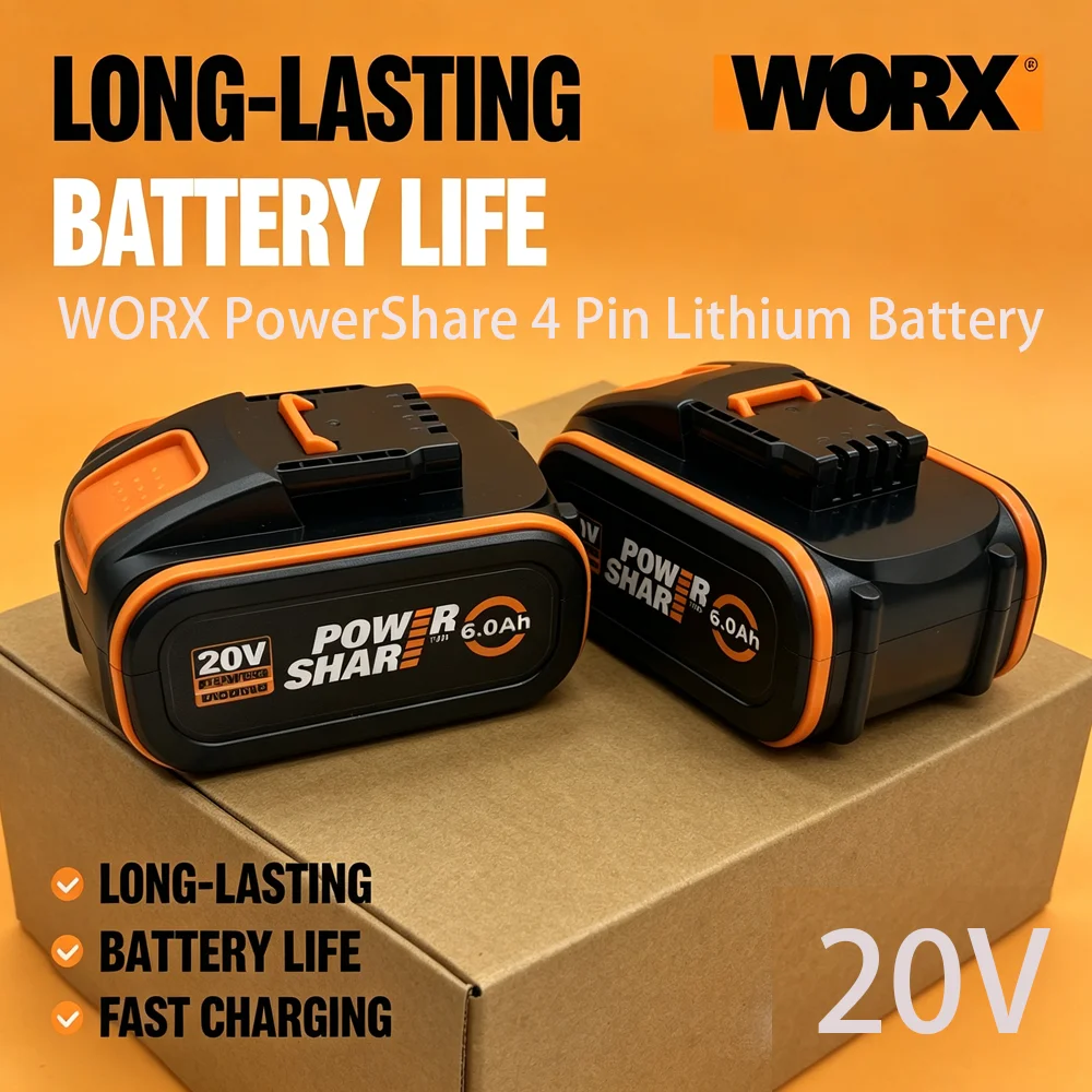 

6000mAh 20V WORX PowerShare 4 Pin Lithium Battery WA3511 WA3512 WA3572 for Cordless Drill Grinder Garden Power Working Tools
