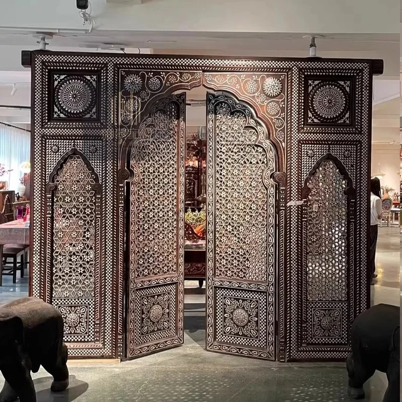 Solid Wood Screen Partition Classical Furniture Inlay Shell Background Wall Divider