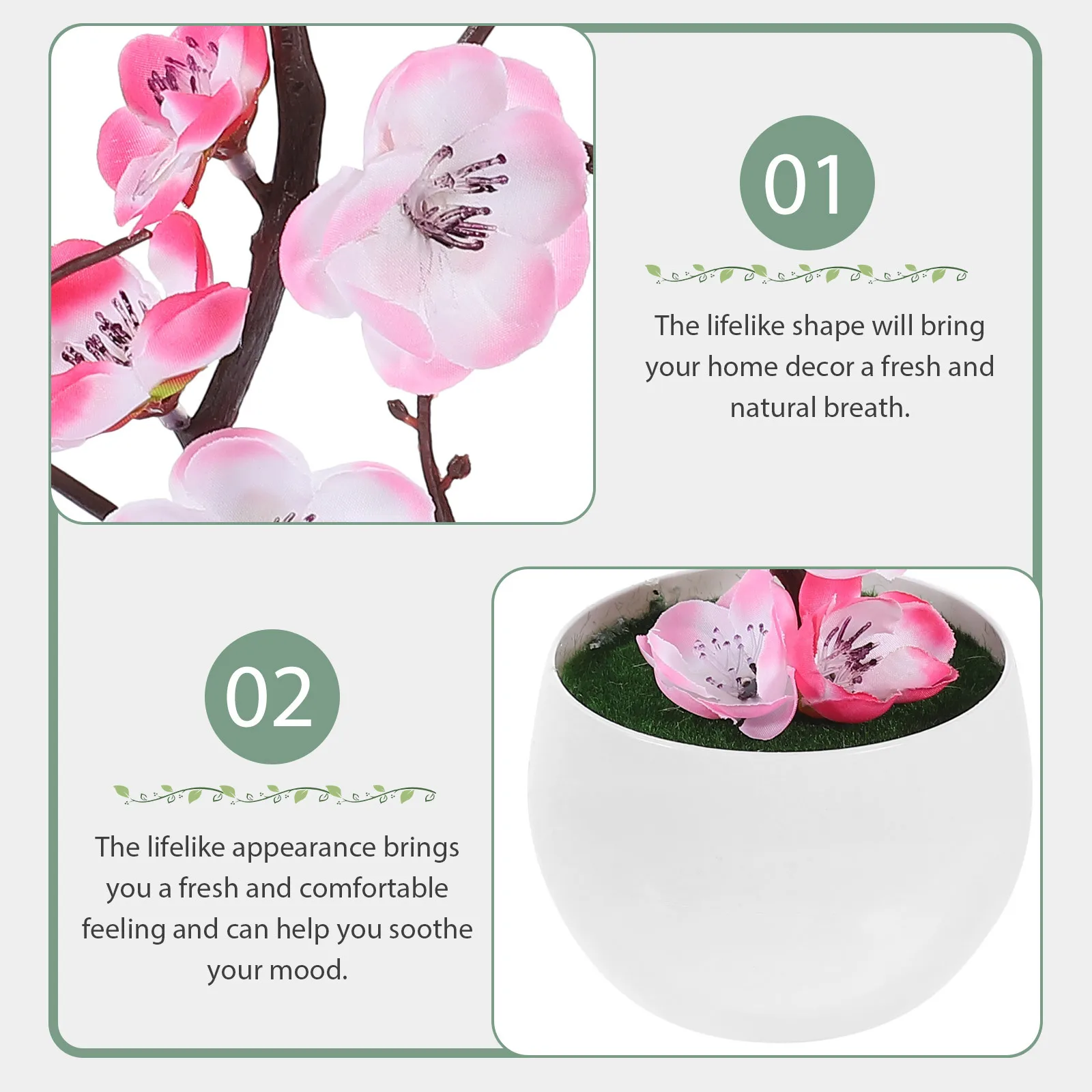 

2 pcs Artificial Potted Plum Blossom Bonsai Realistic Desktop Fake Plant Decoration For Home Office Tabletop Decor Simulation