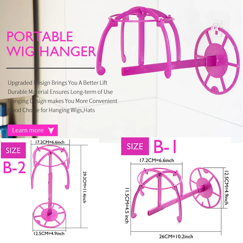 Plastic Wig Stand Portable Wig Head Stand Black Pink Wig Hang Holder Stand Durable Hair Display Tools Wig Accessories