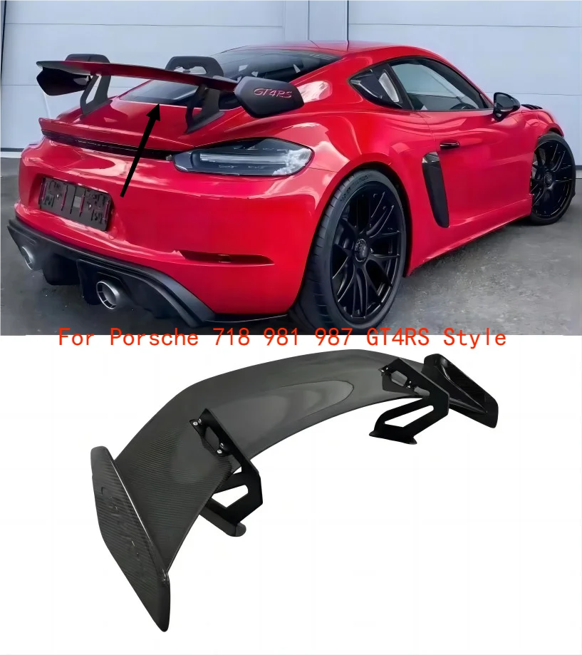 

Dry Carbon Fiber Rear Spoiler Tail Wing Splitter For Porsche 718 981 987 Car Rear Trunk Covers GT4 RS Style Spoiler Body Kit