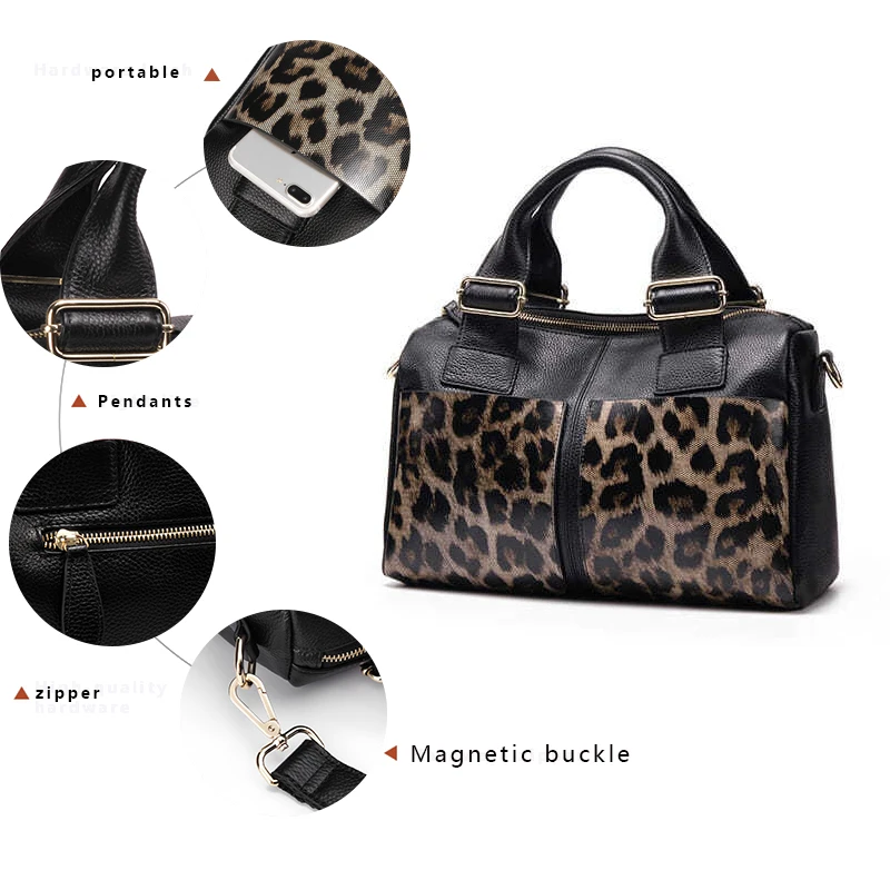 Aidrani Fashion Leopard Pattern Genuine Leather Women\'s Bag Large Capacity Women\'s Handbag Cowhide Multi functional Shoulder Bag