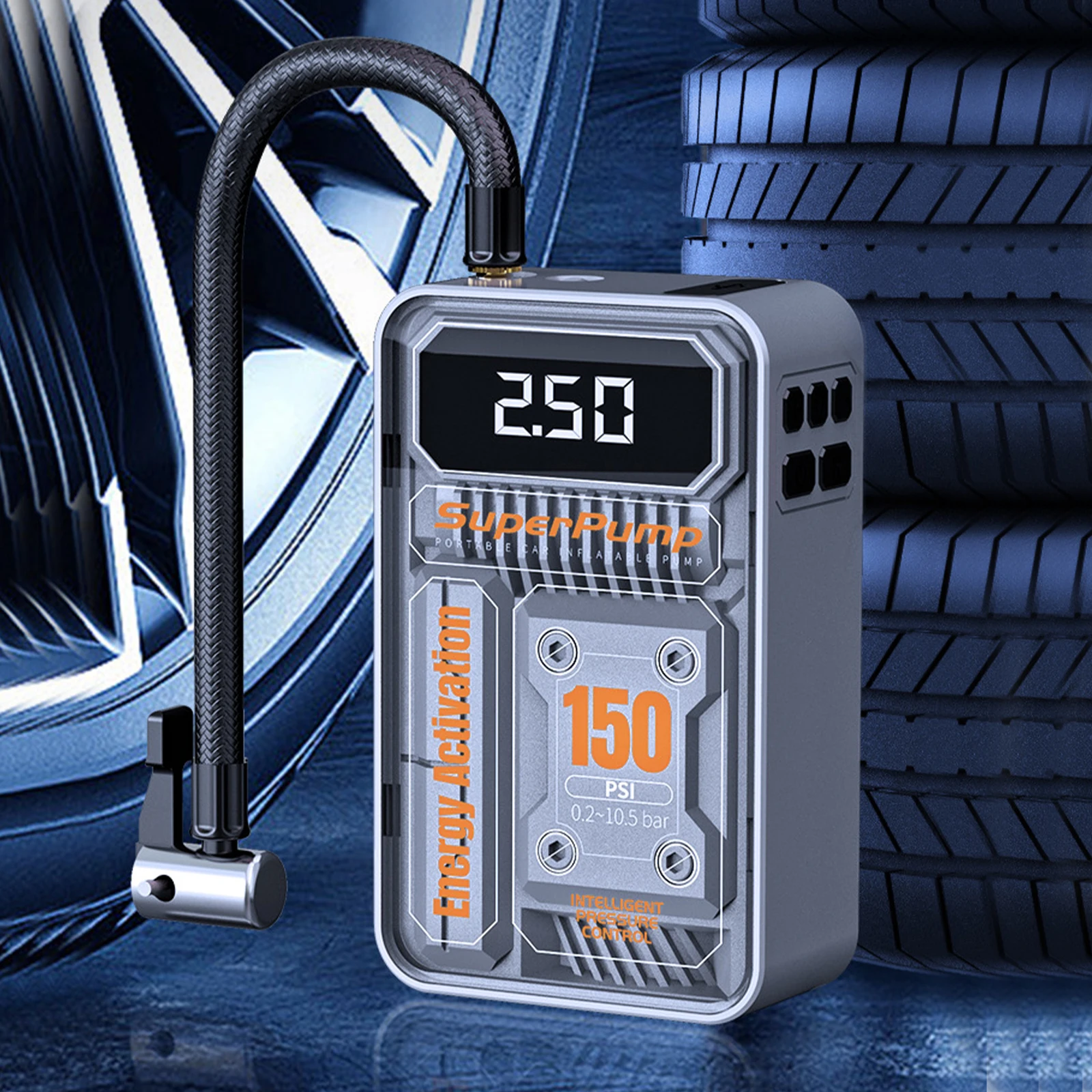 

Portable Wireless Car Air Pump with LED & Power Bank Multifunctional Electric Tires Pump 3-150PSI for Cars Motorcycles Bicycles