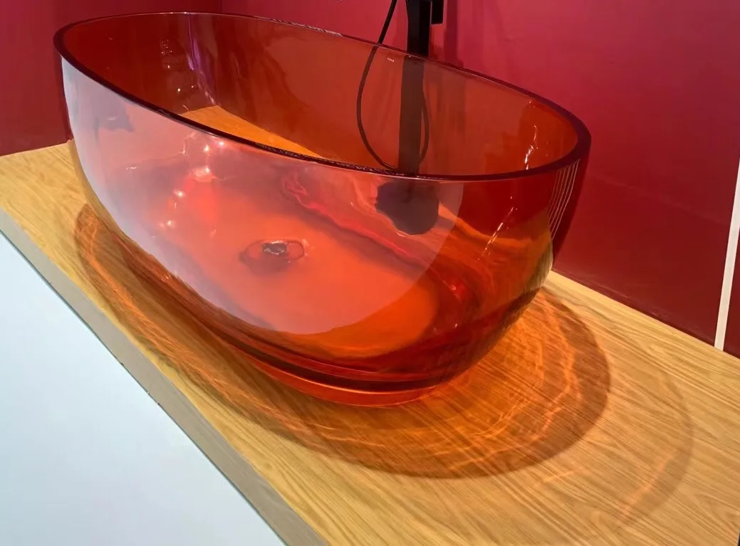 High-end Transparent Glass Bathtub Transparent Resin Bathtub Mona Lisa Same Style Bath Deep Soaking Spa Bathtub Brown Tub