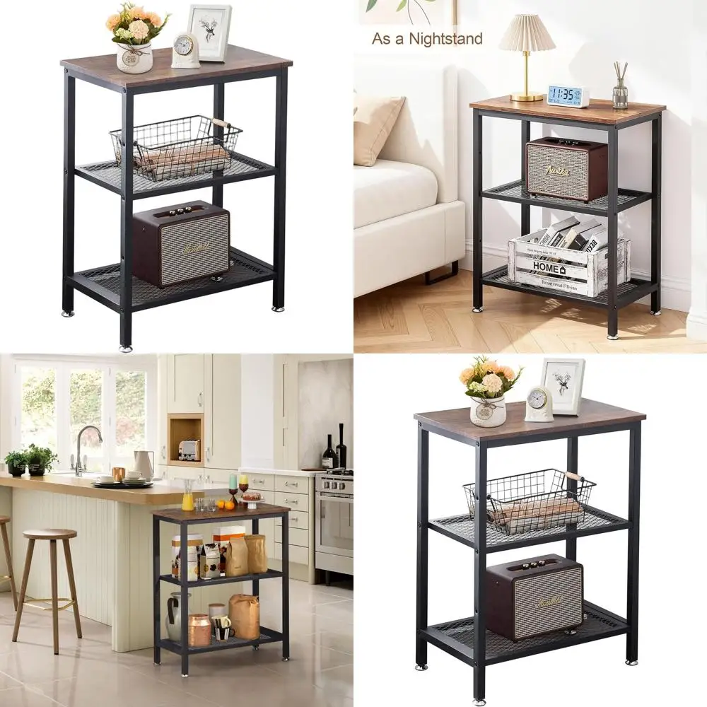 

Industrial 30 High 3-Tier End Table, Brown, for Bedroom or Living Room with Easy Assembly