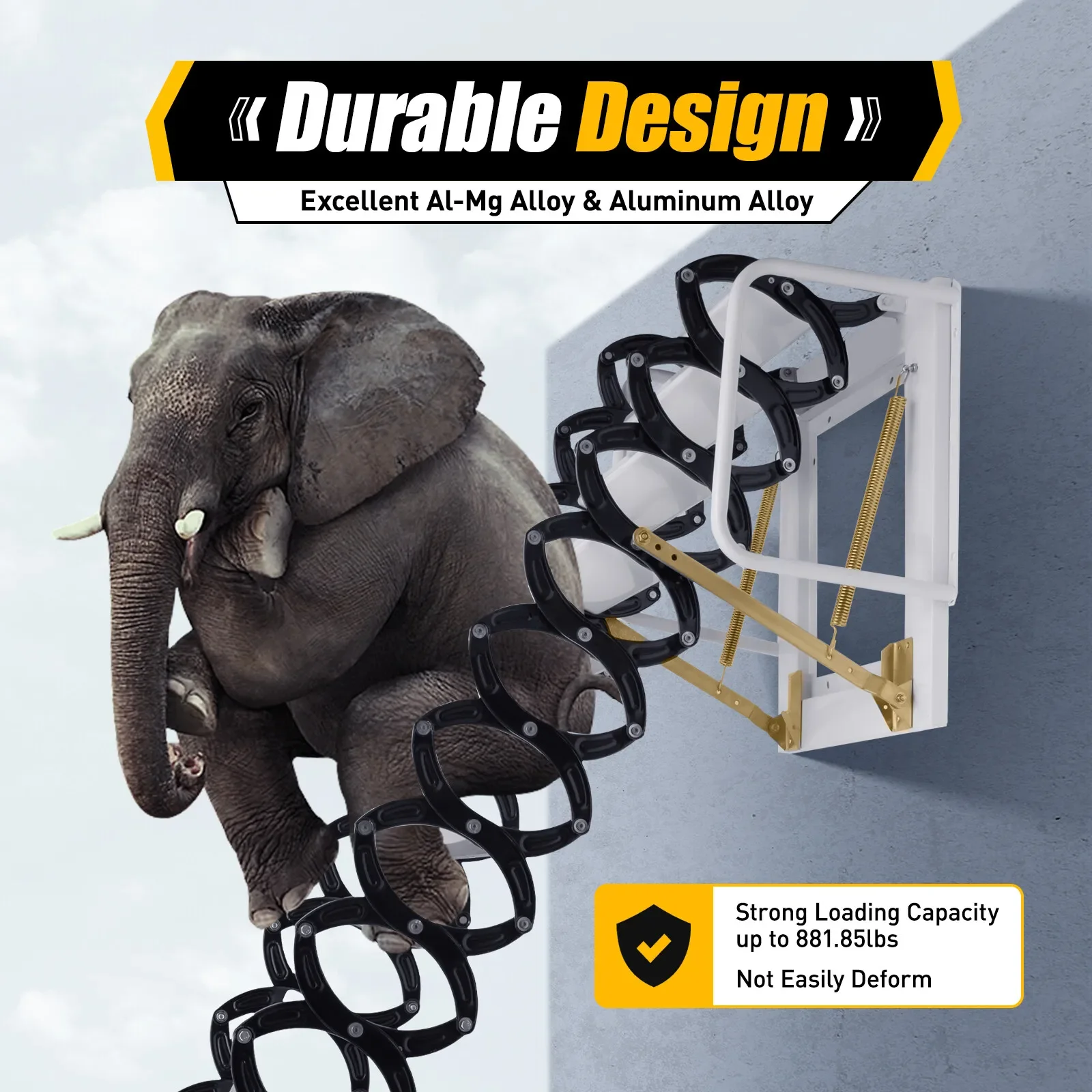 سلم أبيض قابل للطي مكون من 12 خطوة، سلالم علوية مثبتة على الحائط مع آلية منسدلة #5