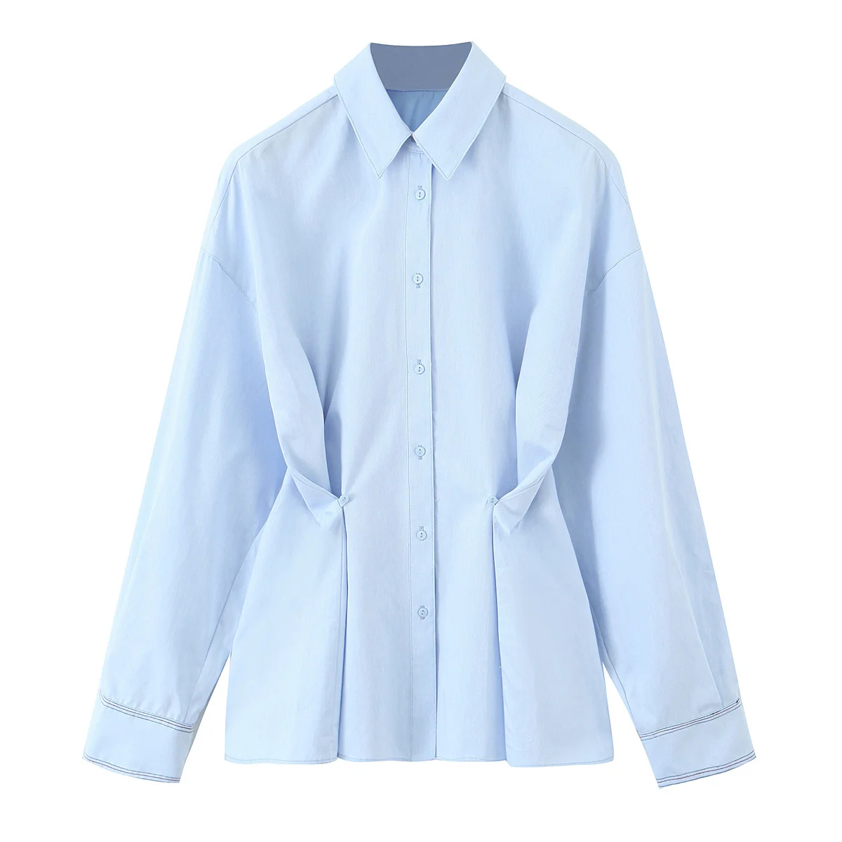 

spring new shirt women's casual waist button up long sleeved lapel solid color temperament