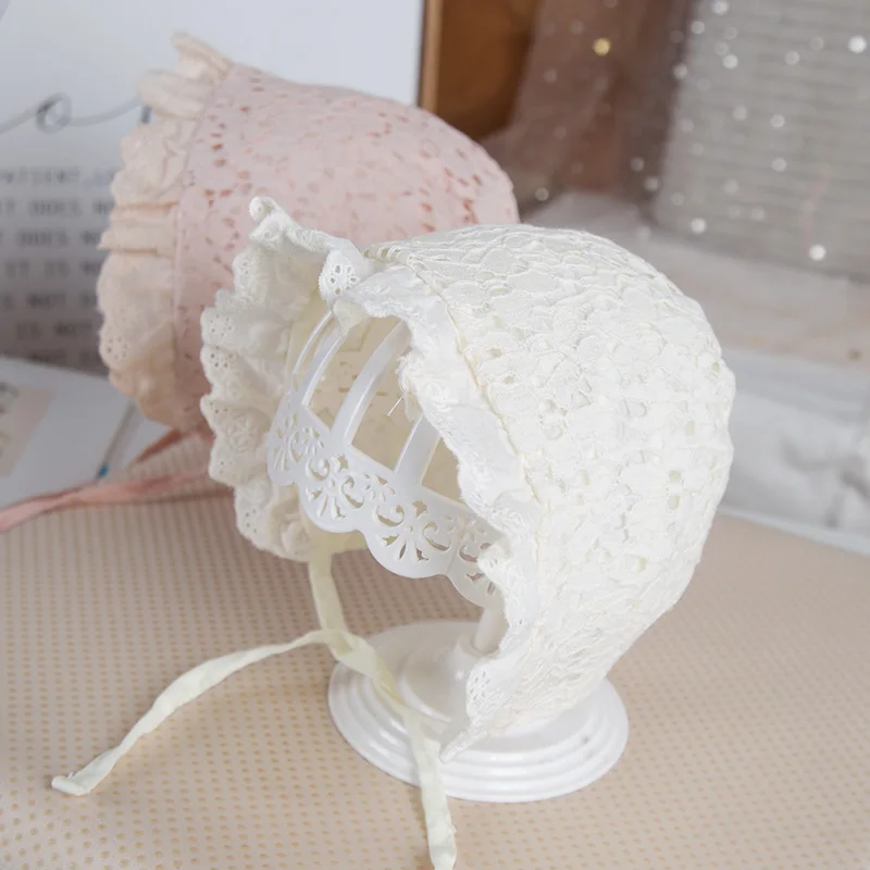 White Lace Flower Baby Cap Summer Mesh Breathable Newborn Infant Hat Princess Baby Girl Palace Hat