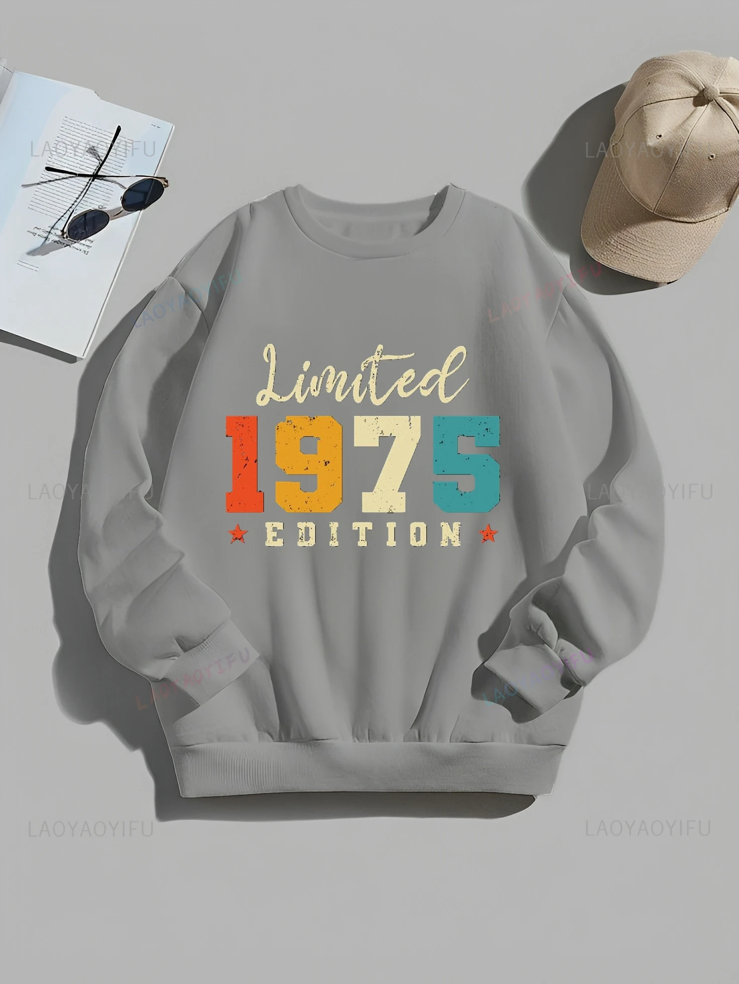 Period Print Hoodie Born in 1975, Unisgender Birthday Gift, Fall/winter Everyday Street Wear, Casual Loose Crew-neck Hoodie