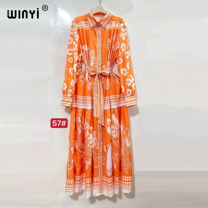 

Элегантное макси-платье WINYI для женщин: Кафтан-абайя с цветочным принтом, богемное летнее платье для вечеринок, высококачественная мусульманская мода в дубайском стиле