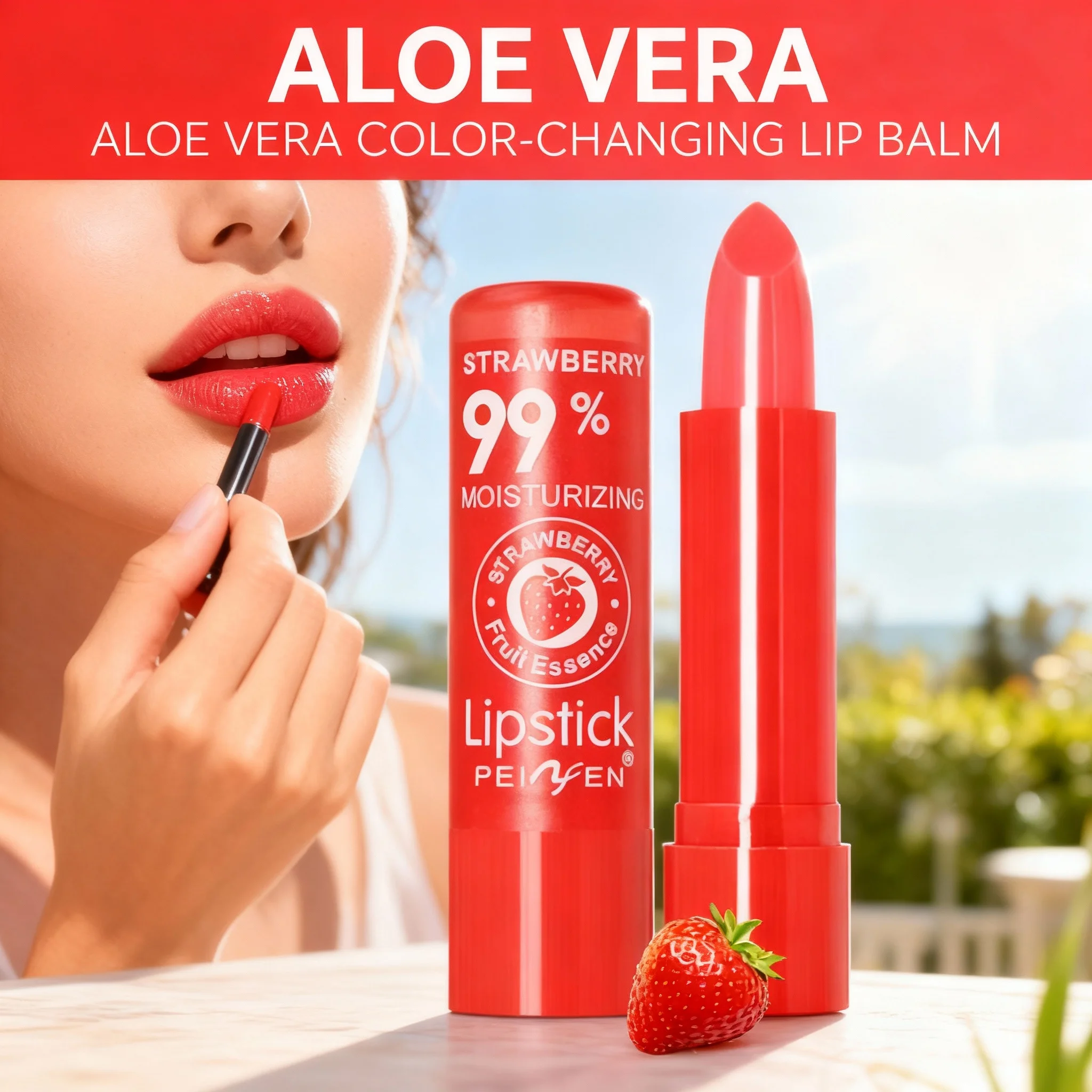 Aloe Vera Color Changing Lip Balm Moisturizing Repair Dry Cracked Lips Temperature Nourish Long-Lasting Hydrating Lip Care