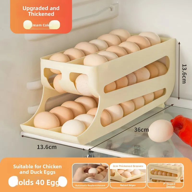 

Double layer egg storage box kitchen multi-layer slanted mouth automatic egg roller refrigerator side door eggs holder special