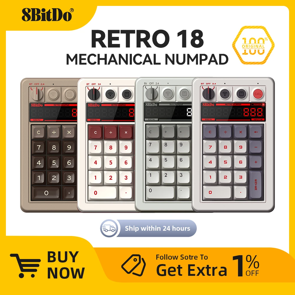 8BitDo -  Retro 18 Mechanical Numpad, Supports Calculator Mode, Bluetooth/2.4G/Wired Numpad for Windows and Android