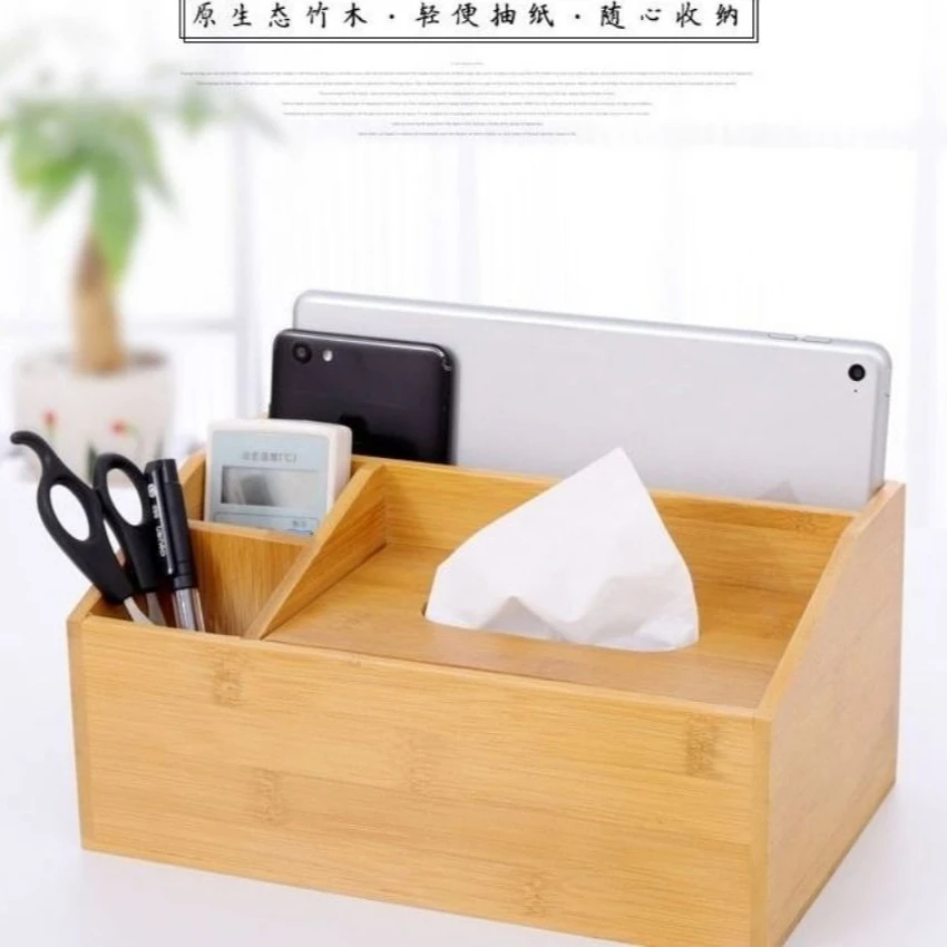 Spanish Multi Functional Bamboo Wooden Tissue Box Creative Living Room Home Storage Box Hotel Restaurant Paper Box Sorting