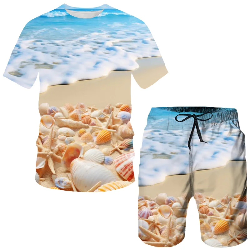 Ensemble t-shirt et pantalon à manches courtes pour hommes, ensembles de shorts College en 3D, survêtements de bord de mer, olympiques d'été, vêtements pour hommes