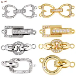 JUYA Gold Silver Plated CZ Connector Components For DIY Bracelets Needlework Jewelry Making Findings Accessories