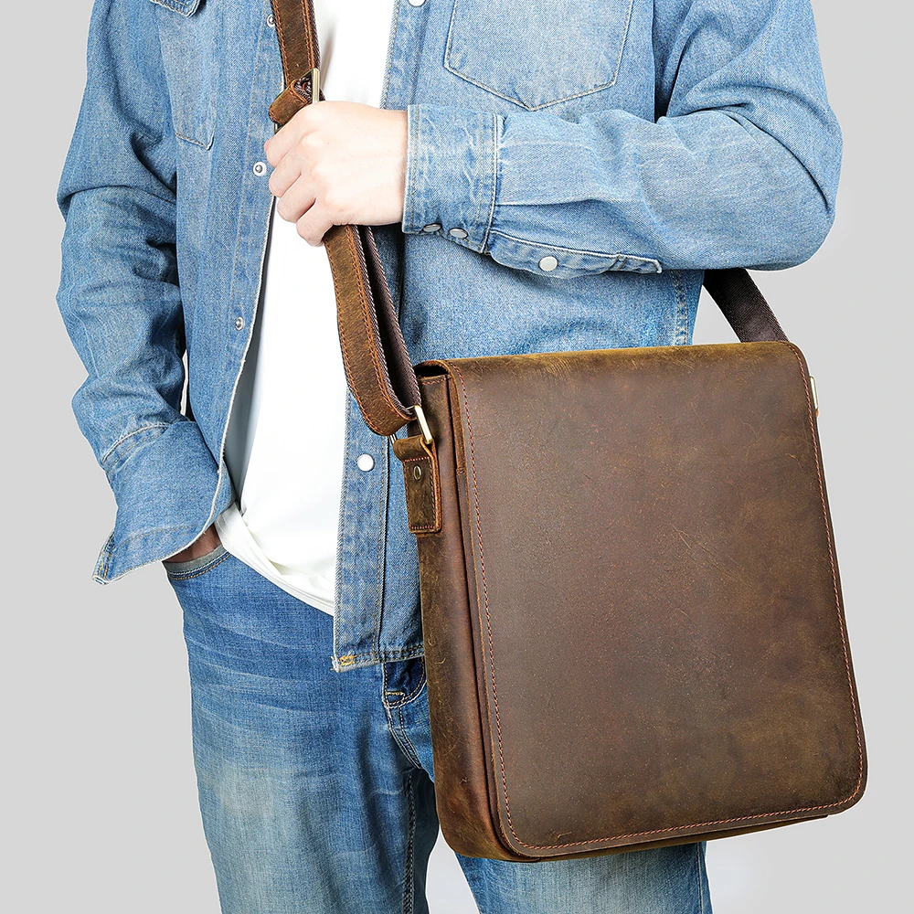 WESTAL-Bolso de piel auténtica para hombre, bandolera de hombro, informal, de gran capacidad