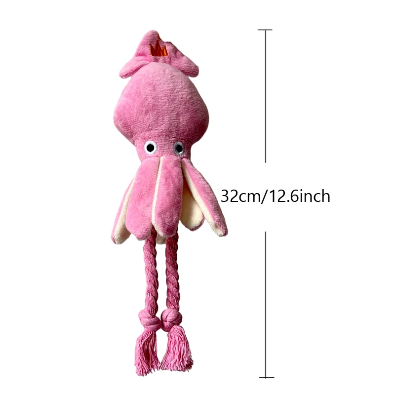 Cute Squid Small Dog Toy Interactive Plush Pet Puppy Rope Toys Pink Chew Squeak Toys For Dogs