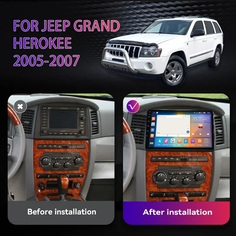 Android 12.0 Car Radio for Jeep Grand Cherokee 2005 2006 2007 Multimedia Video Player Navigaion GPS 2 Din DVD Head Unit Carplay