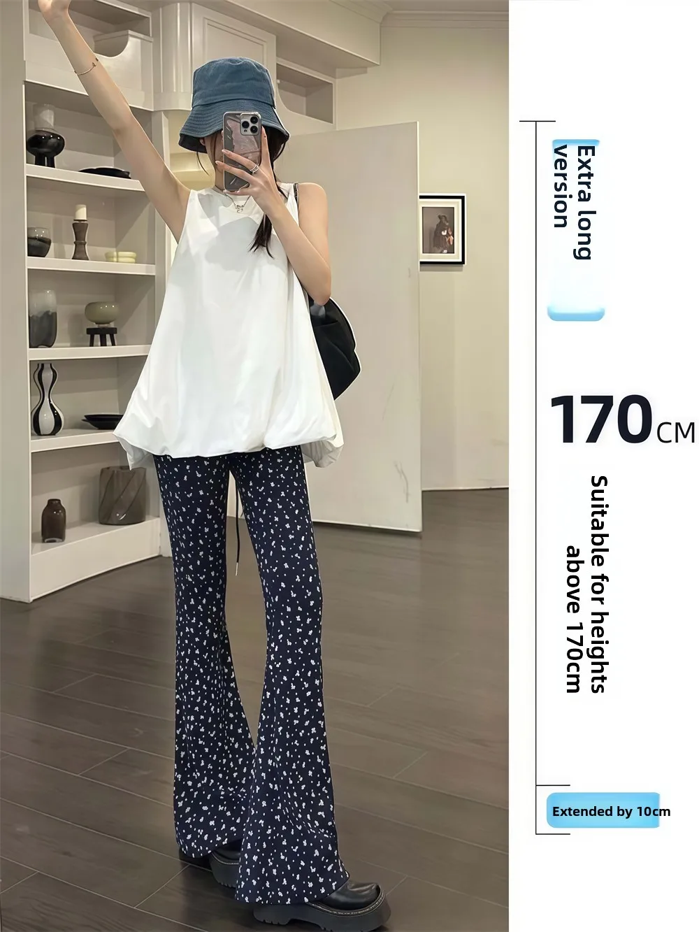 

Extended Size Floral Print Bell Bot Casual Pants Women's Loose Fit Dstring Walking Trousers Early Autumn k Blue