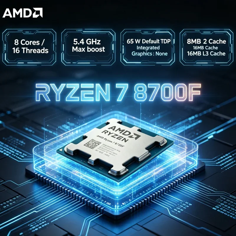 AMD Ryzen 7 8700F CPU 8 Cores 16 Threads 5.0GHz AM5 65W Desktop Processor Zen 4 5nm