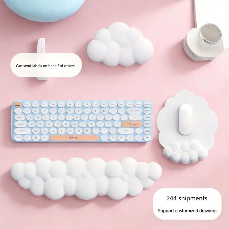 Memory Foam Wrist Rest Mouse Pad Keyboard Pad Set Cloud Shape 6 Colors Office Gaming Desk Mat