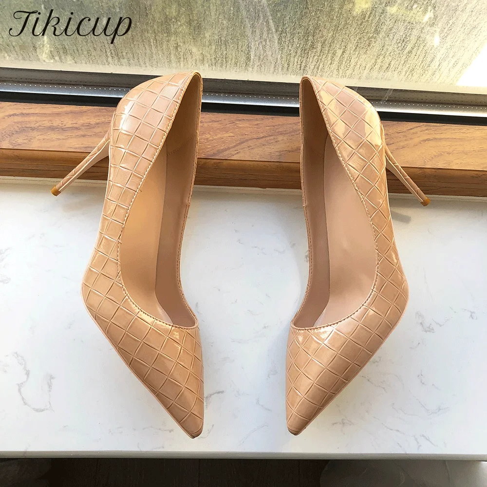 

Tikicup Women’s Nude Crocodile Pointed-Toe Stiletto Pumps 12cm Thin High Heels Soft Insole Shoes Design for Wedding/Party/Office