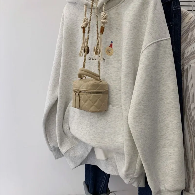 women's knitted shirt Classic solid hoodie Grey embroidered plush thick Autumn/Winter Loose Hooded Top Women's shirt