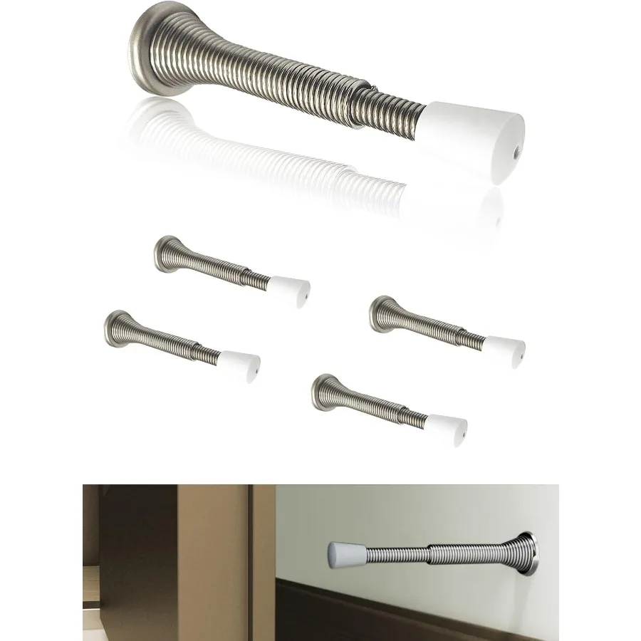 

Greatim, 5 шт., пружинные дверные стопоры для нижней части двери, выдвижные 3–4 дюйма, настенные дверные стопоры с сатинированной никелевой отделкой для дверных упоров