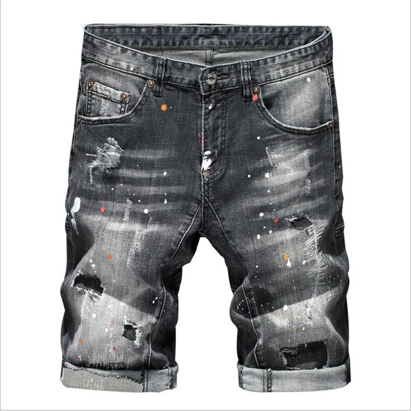 Men Summer Black Denim Shorts Holes Short Jeans Good Quality Men Fit Casual Jeans Shorts New Fashion Male High Streetwear Jeans