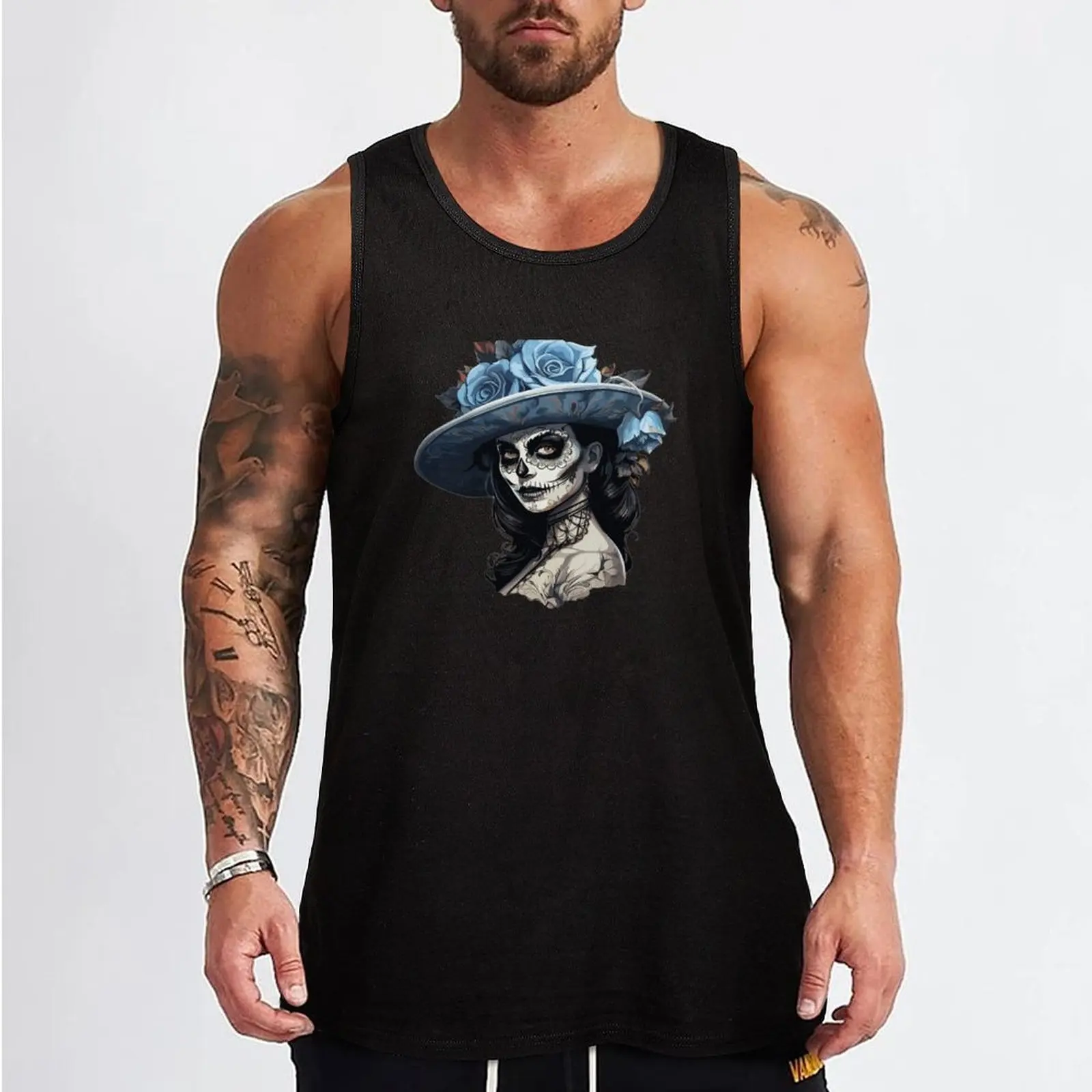 La catrina-Conjunto de 3 pegatinas para hombre, Camiseta de tirantes, camiseta musculosa