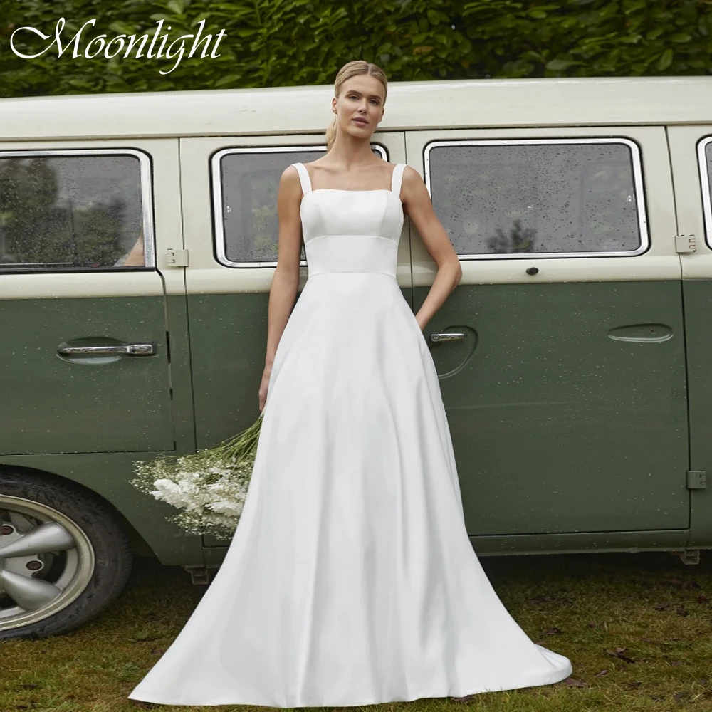 

Elegant Square Collar A-Line Wedding Dress 2026 Women Spaghetti Straps Women Open Back Bridal Gown Vestidos De Novia Customized