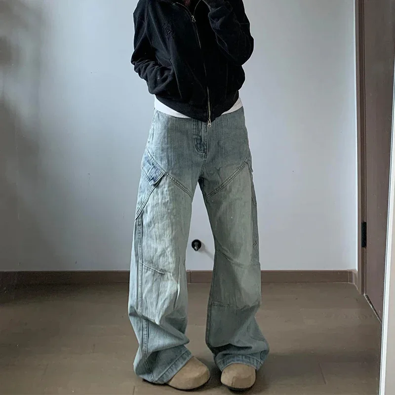 

Trendy American-Style Deconstructed Wide-Leg Washed Denim Pants For Men Women, Vintage Loose-Fitting, Fashionable And Versatile,