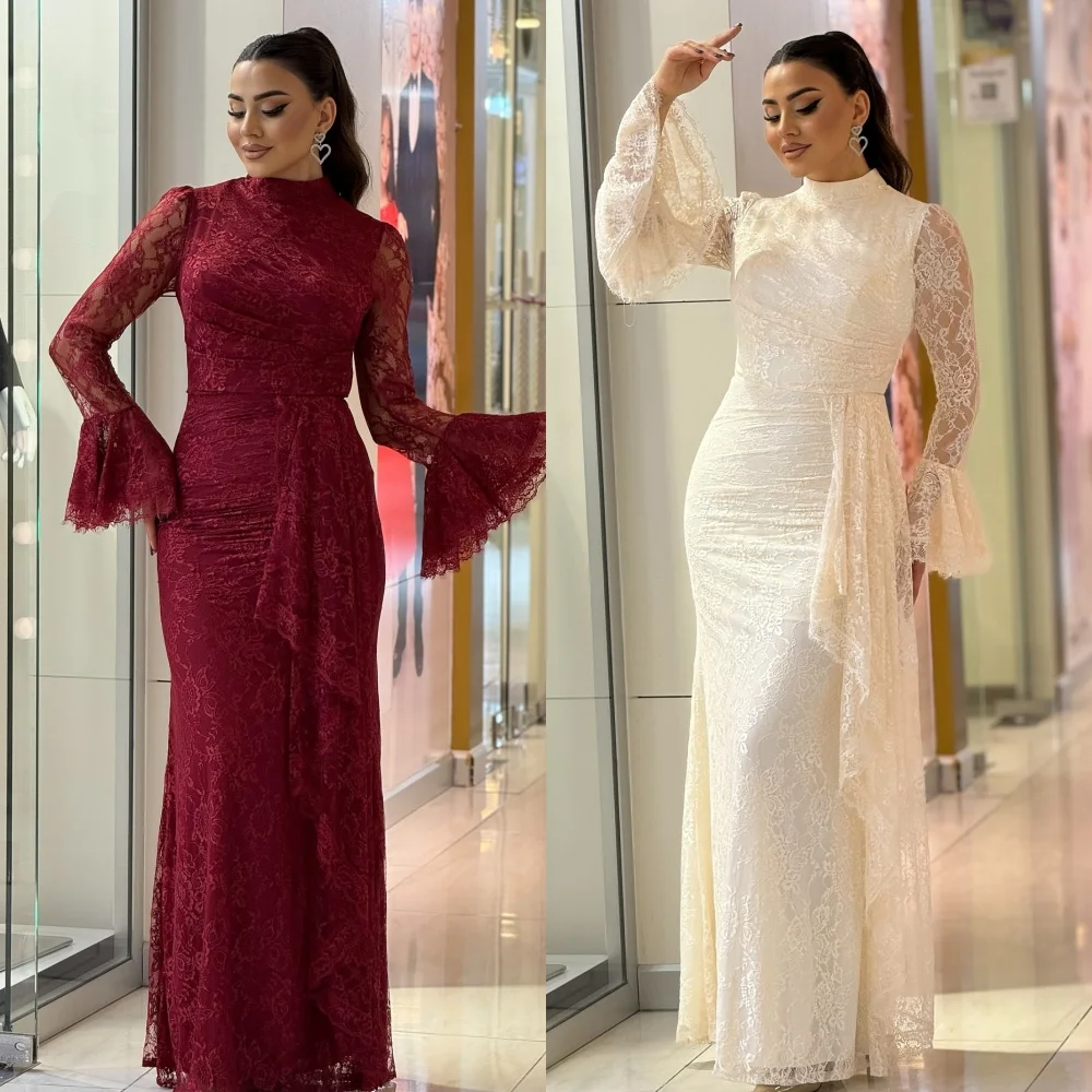 

Customized Sizes Available High Quality Lace Pleat Mermaid High Collar Long Dresses Bespoke Occasion Dresses Chinese Style Retro