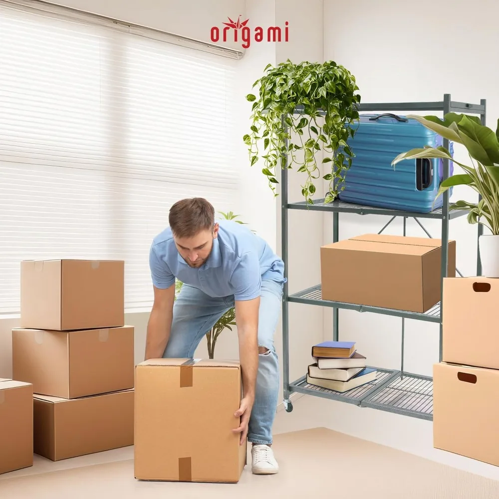 وحدة رفوف معدنية قابلة للطي شديدة التحمل مع عجلات لحلول تخزين المرآب والمخزن