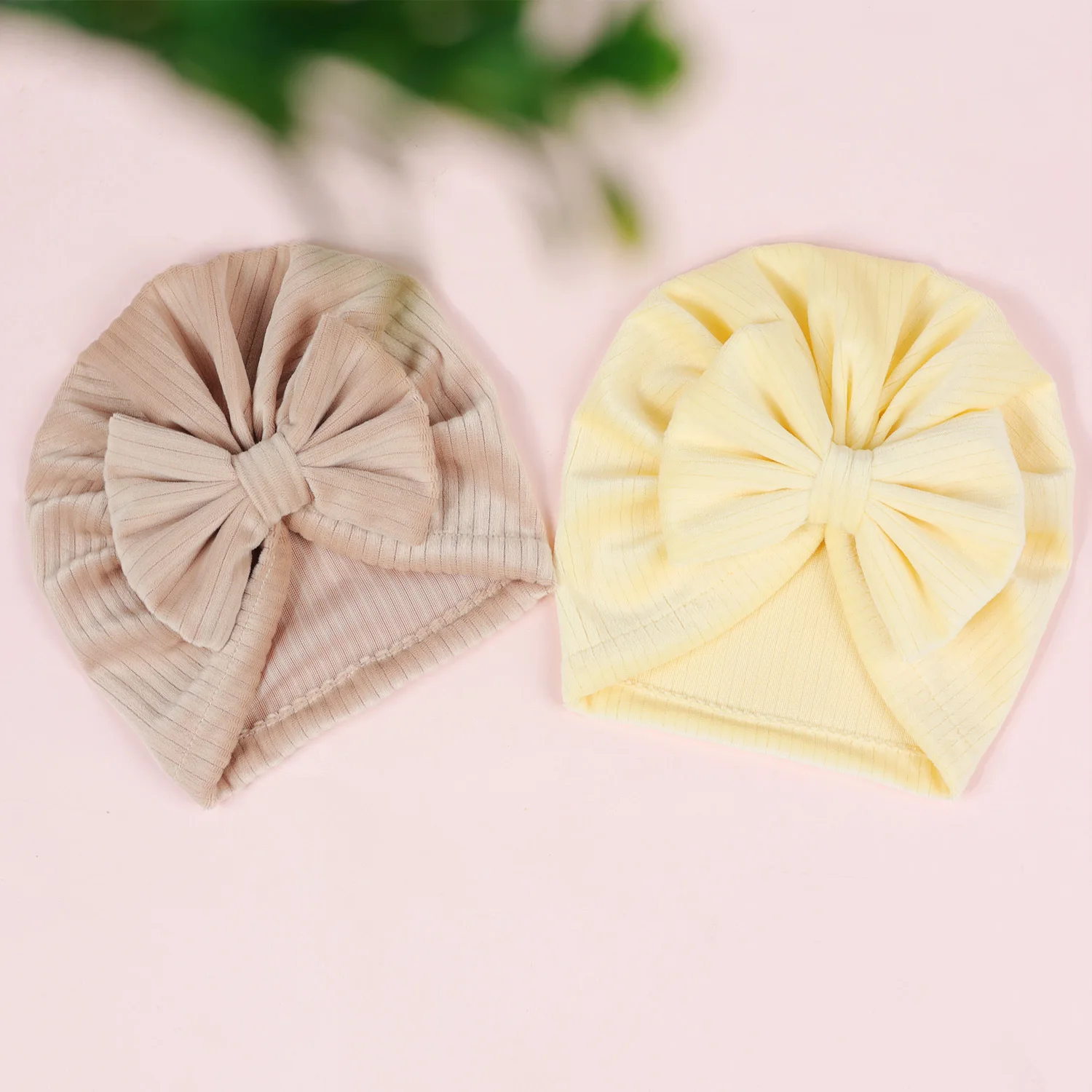 Infant Beanie Hat Baby Hospital Hat Bowtie Knot Turban Hats Corduroy Headwear Beanies for 0-2 Year Girl Photo Accessories