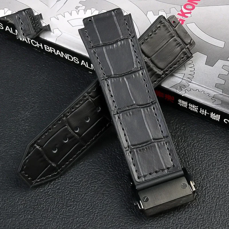 Watchband for HUBLOT BIG BANG 26*19mm Waterproof Men\'s Watch Strap Chain Watch Rubber Genuine Leather Bracelet