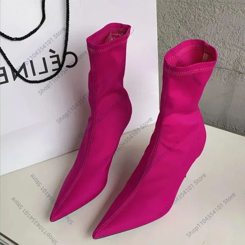 

2025 Spring Autumn Stretch Fabric Women Ankle Boots Sexy Pointed Toe High Heels Fashion Female Socks Pumps Shoes Botas de mujer